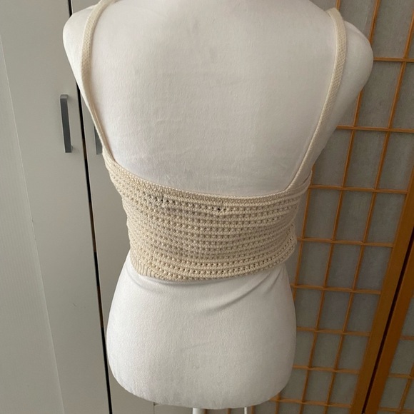 Vero Moda Justine Cropped Strap Top - Crochet Knit Cream Beige Small $72 - Picture 4 of 6